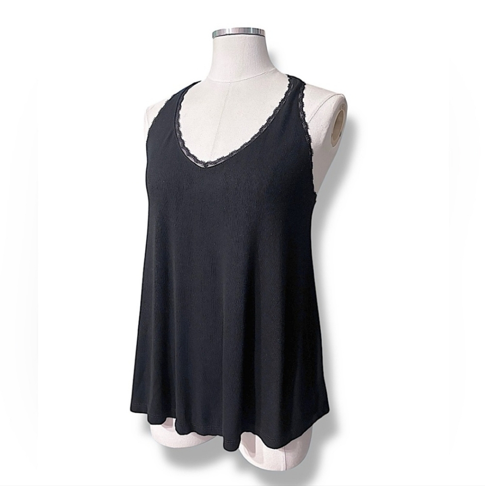 E by ELOISE ANTHROPOLOGIE Black Lace Trim Cami